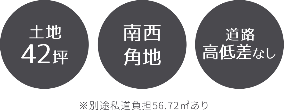 区画42坪　南西角地　道路高低差無し